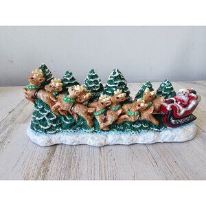 Vintage plaster Santa sleigh village reindeer‎ tree decor unique statue figurine